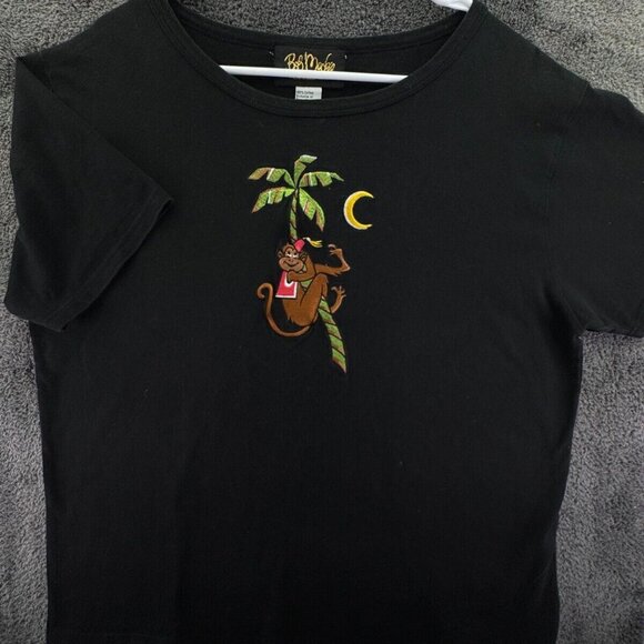 Bob Mackie Wearable Art T-shirt Size 1X Plus Black Monkey Tree Embroidery Beach - Picture 1 of 9